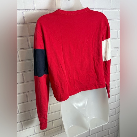 Gaze Red, White, and Navy Block long sleeve Sweatshirt top  / size S - Picture 9 of 11